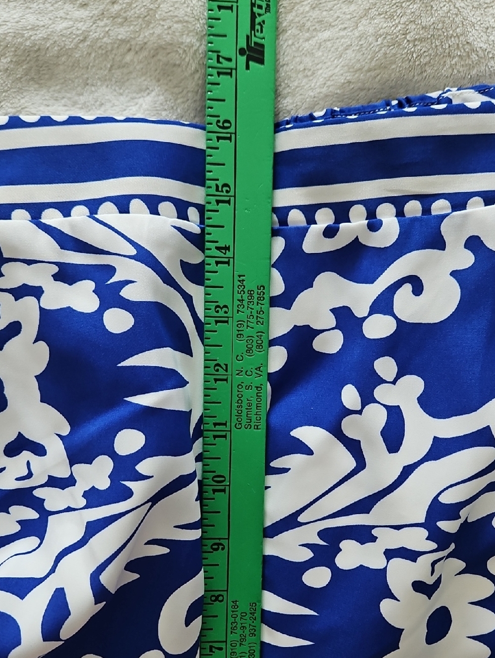 Sugarlips Curve Wide Leg Lined Satin Pants: Blue/White Print: Size- 3X - Picture 13 of 15